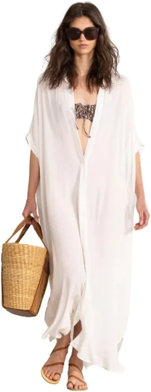 Gottex Womens Beach Life Button Front Cover Up Kaftan Style Maxi Dress with Short Sleeves Relaxed Fit Swim Essential
