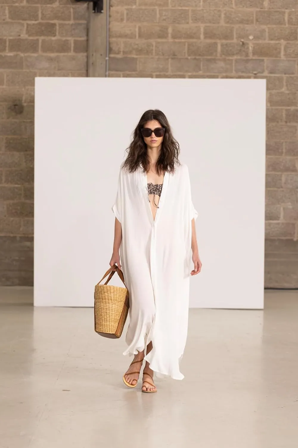 Gottex Womens Beach Life Button Front Cover Up Kaftan Style Maxi Dress with Short Sleeves Relaxed Fit Swim Essential