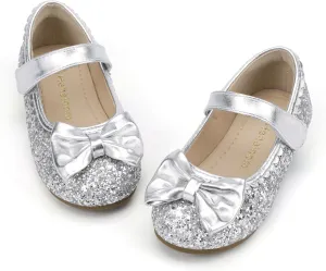 Hehainom Toddler Girls Dress Shoes Little Kids Flower Girl Sparkle Bow Ballet Flats School Wedding Party Shoes
