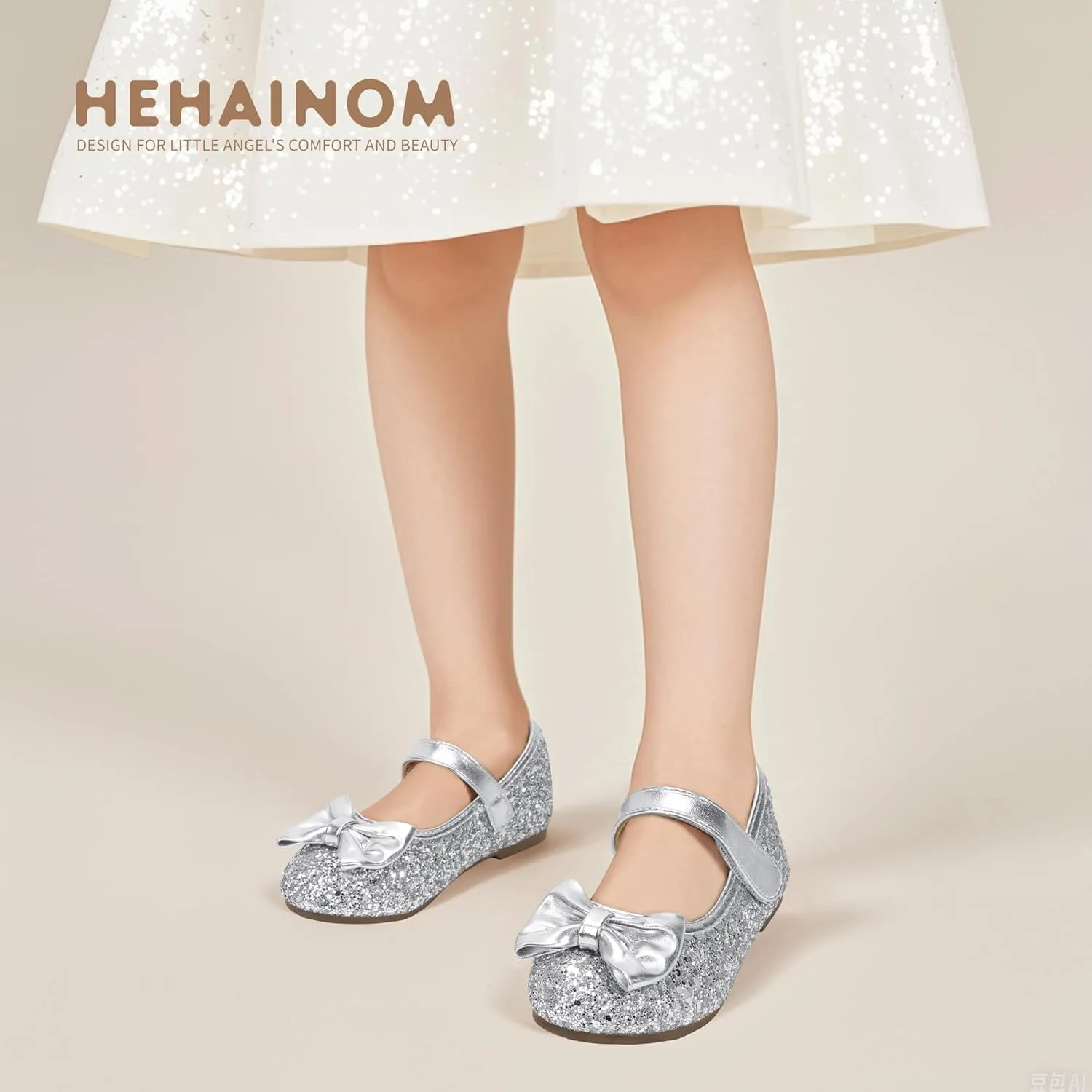 Hehainom Toddler Girls Dress Shoes Little Kids Flower Girl Sparkle Bow Ballet Flats School Wedding Party Shoes