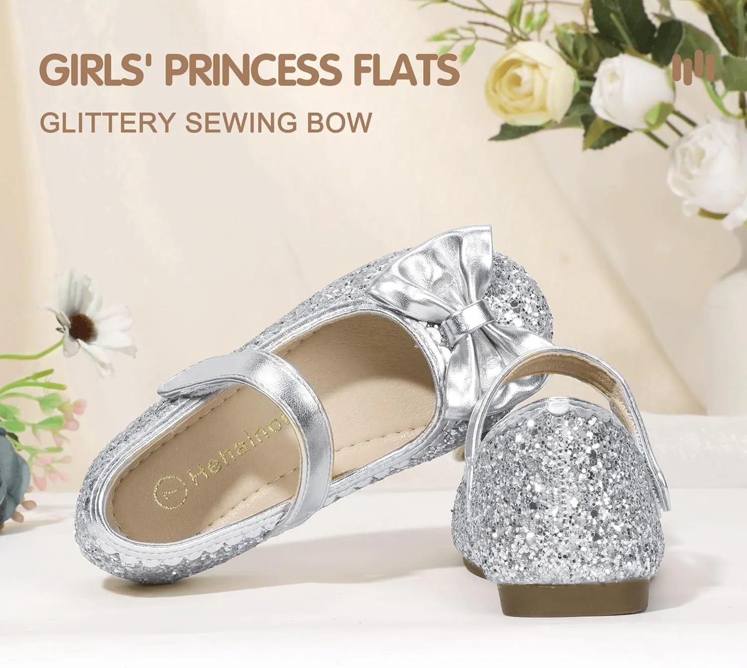 Hehainom Toddler Girls Dress Shoes Little Kids Flower Girl Sparkle Bow Ballet Flats School Wedding Party Shoes