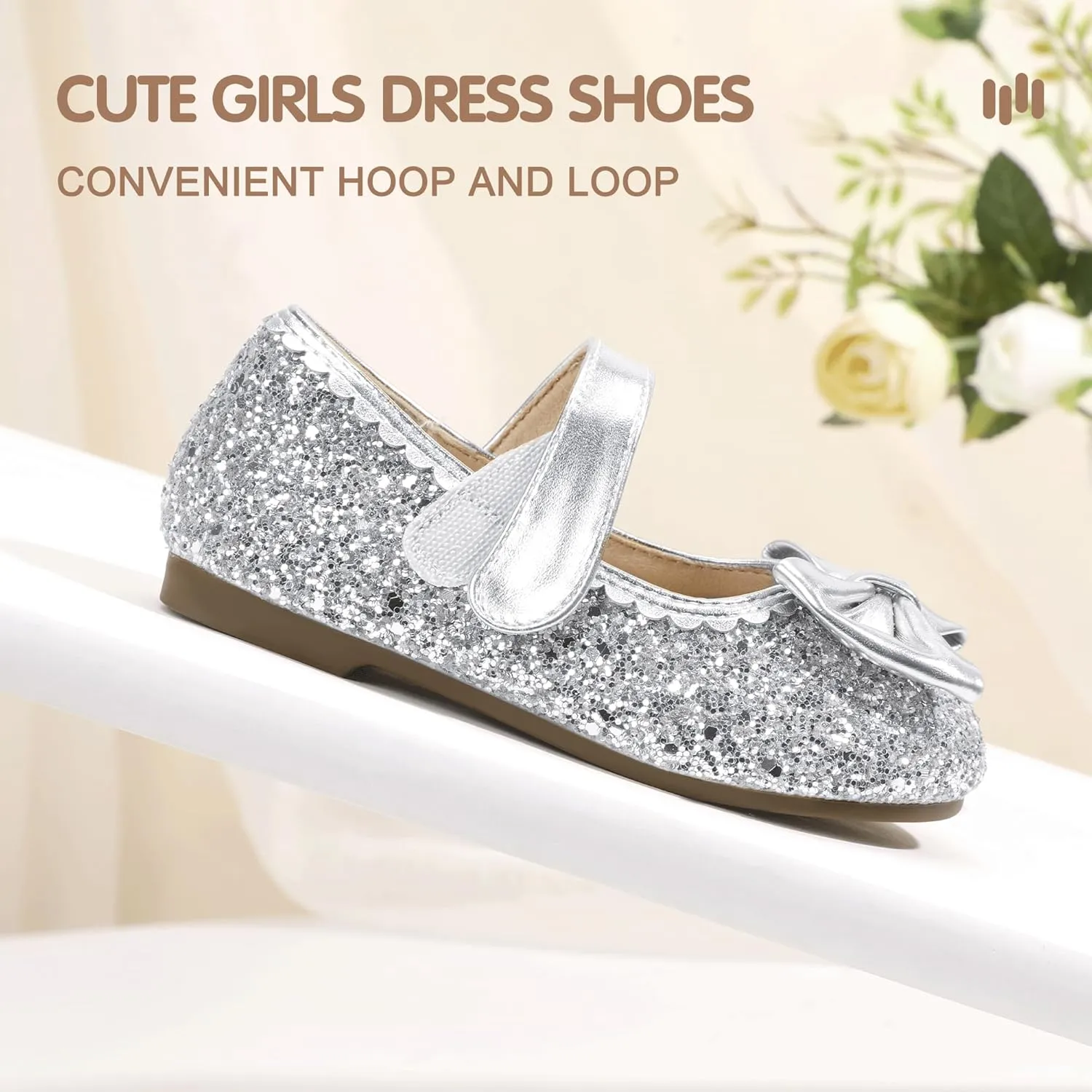 Hehainom Toddler Girls Dress Shoes Little Kids Flower Girl Sparkle Bow Ballet Flats School Wedding Party Shoes