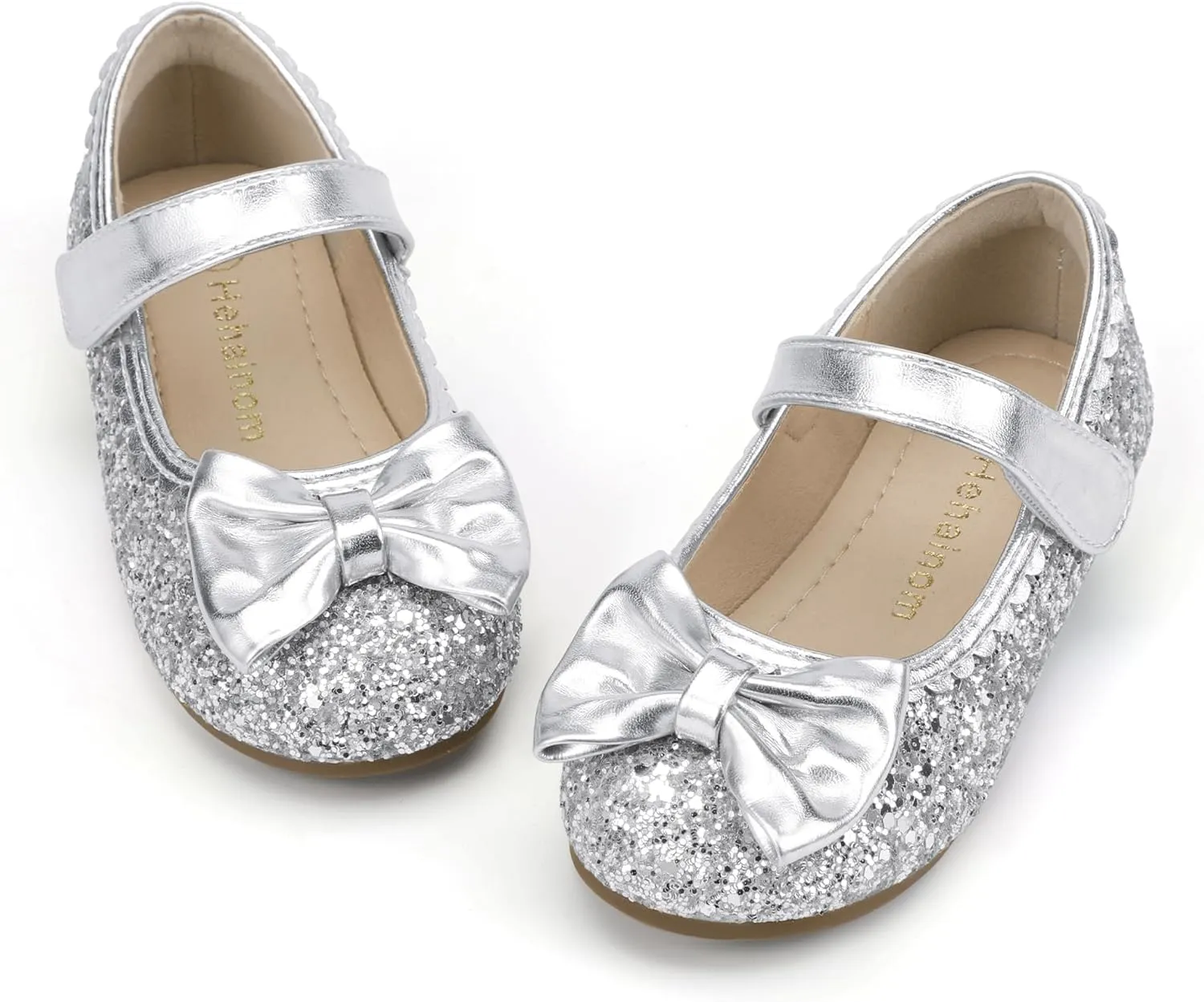 Hehainom Toddler Girls Dress Shoes Little Kids Flower Girl Sparkle Bow Ballet Flats School Wedding Party Shoes