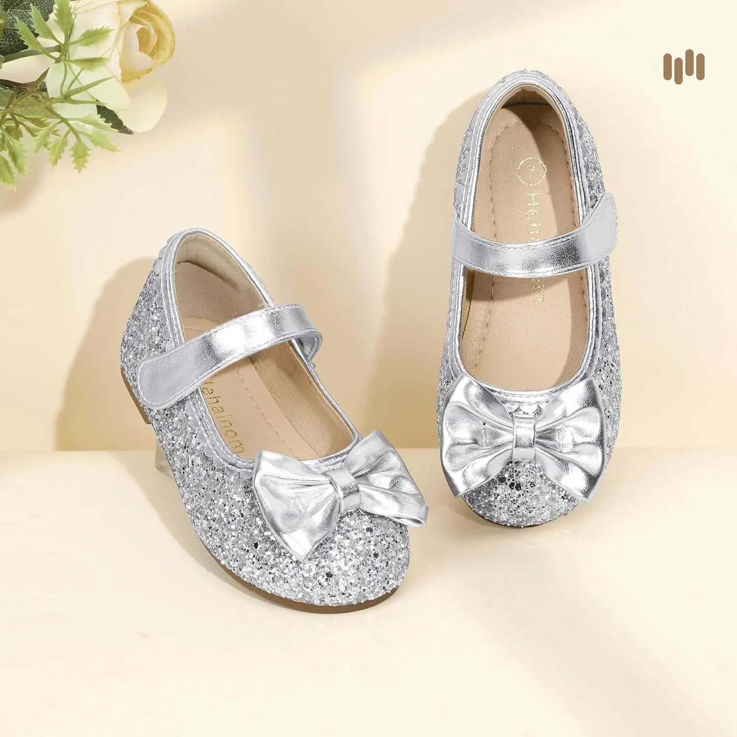 Hehainom Toddler Girls Dress Shoes Little Kids Flower Girl Sparkle Bow Ballet Flats School Wedding Party Shoes