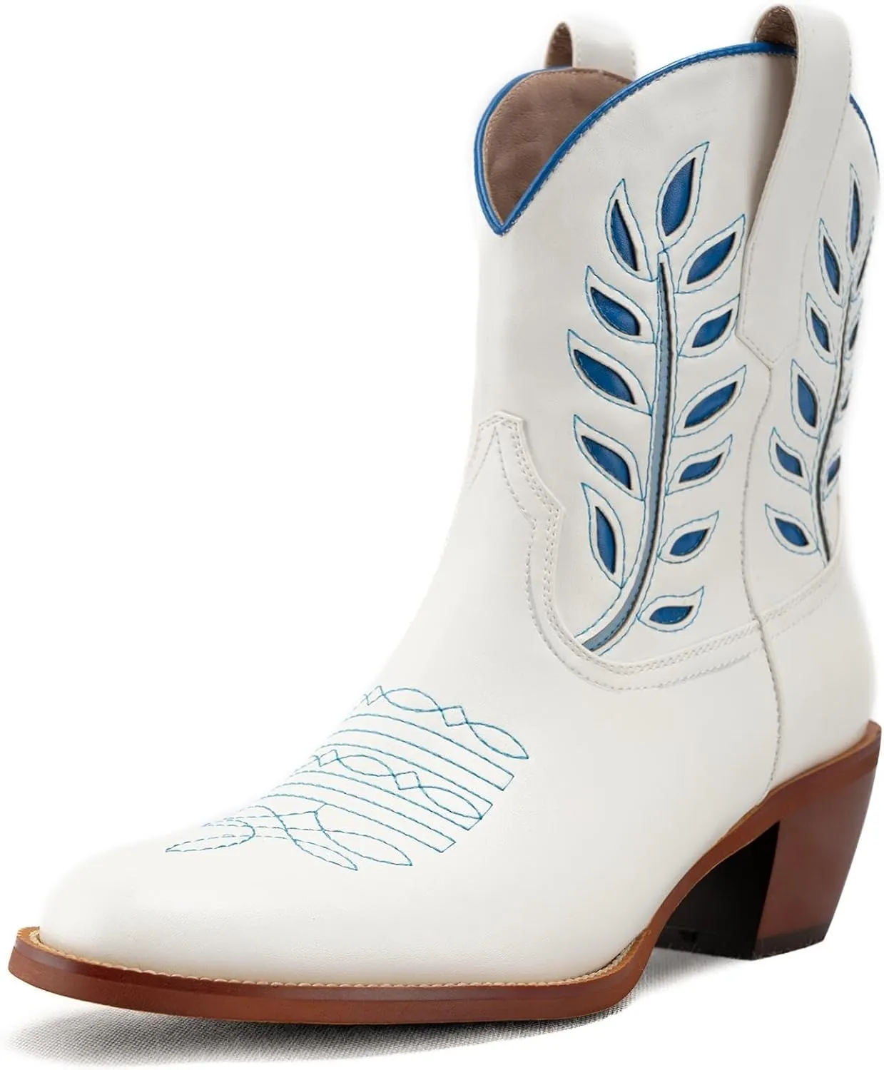 Huntarry Heart Boots for Women Red Cowboy Boots Embroidered Inlay Heart Knee High Round Toe Boots Chunky Heel Cowgirl Boots Valentines Day Boots