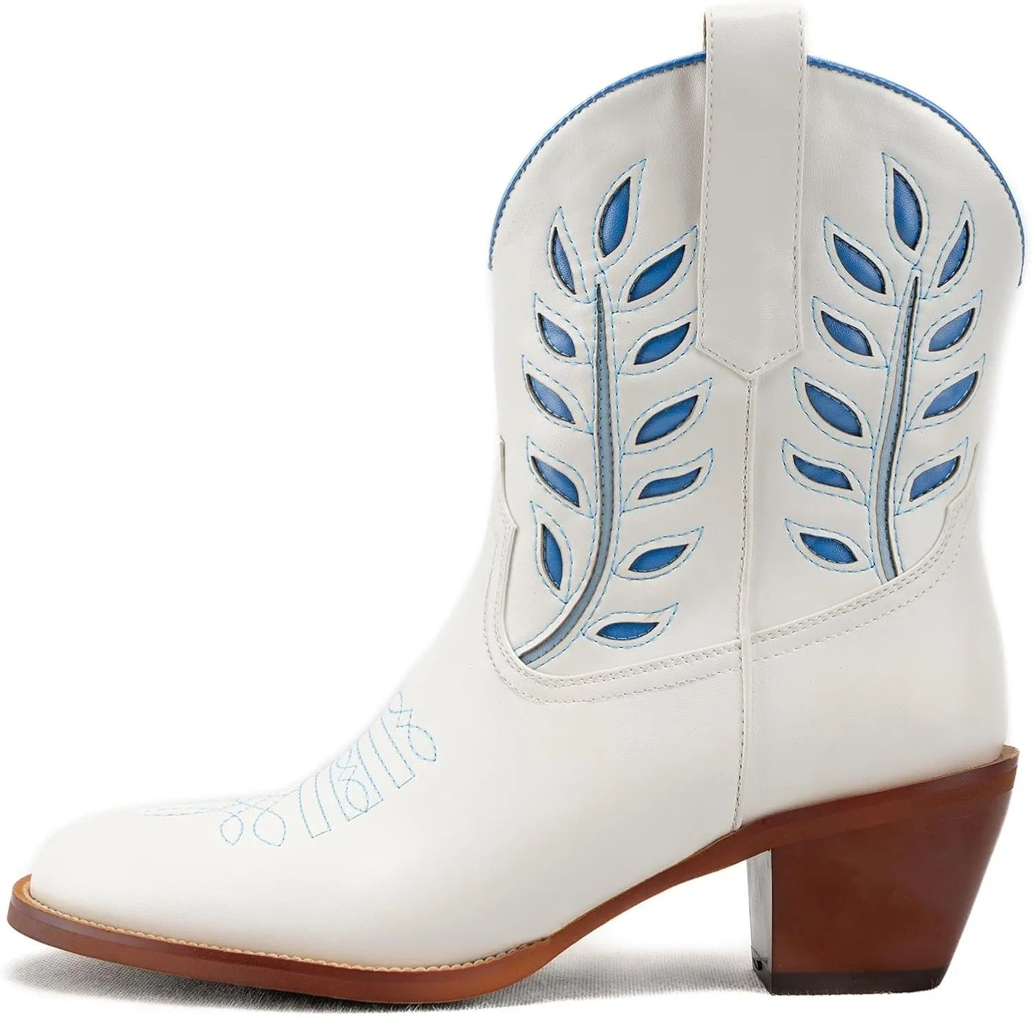 Huntarry Heart Boots for Women Red Cowboy Boots Embroidered Inlay Heart Knee High Round Toe Boots Chunky Heel Cowgirl Boots Valentines Day Boots