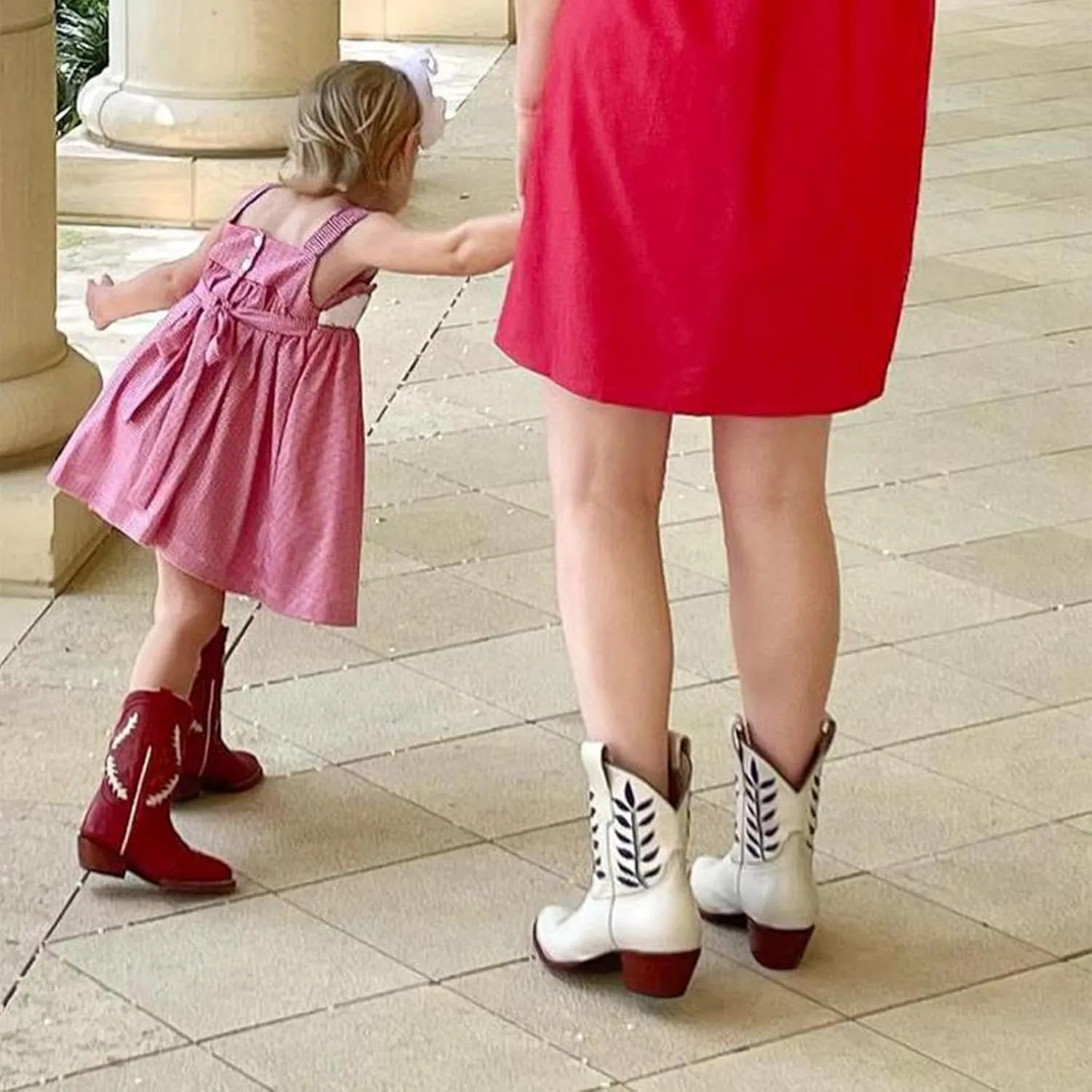 Huntarry Heart Boots for Women Red Cowboy Boots Embroidered Inlay Heart Knee High Round Toe Boots Chunky Heel Cowgirl Boots Valentines Day Boots