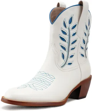 Huntarry Heart Boots for Women Red Cowboy Boots Embroidered Inlay Heart Knee High Round Toe Boots Chunky Heel Cowgirl Boots Valentines Day Boots