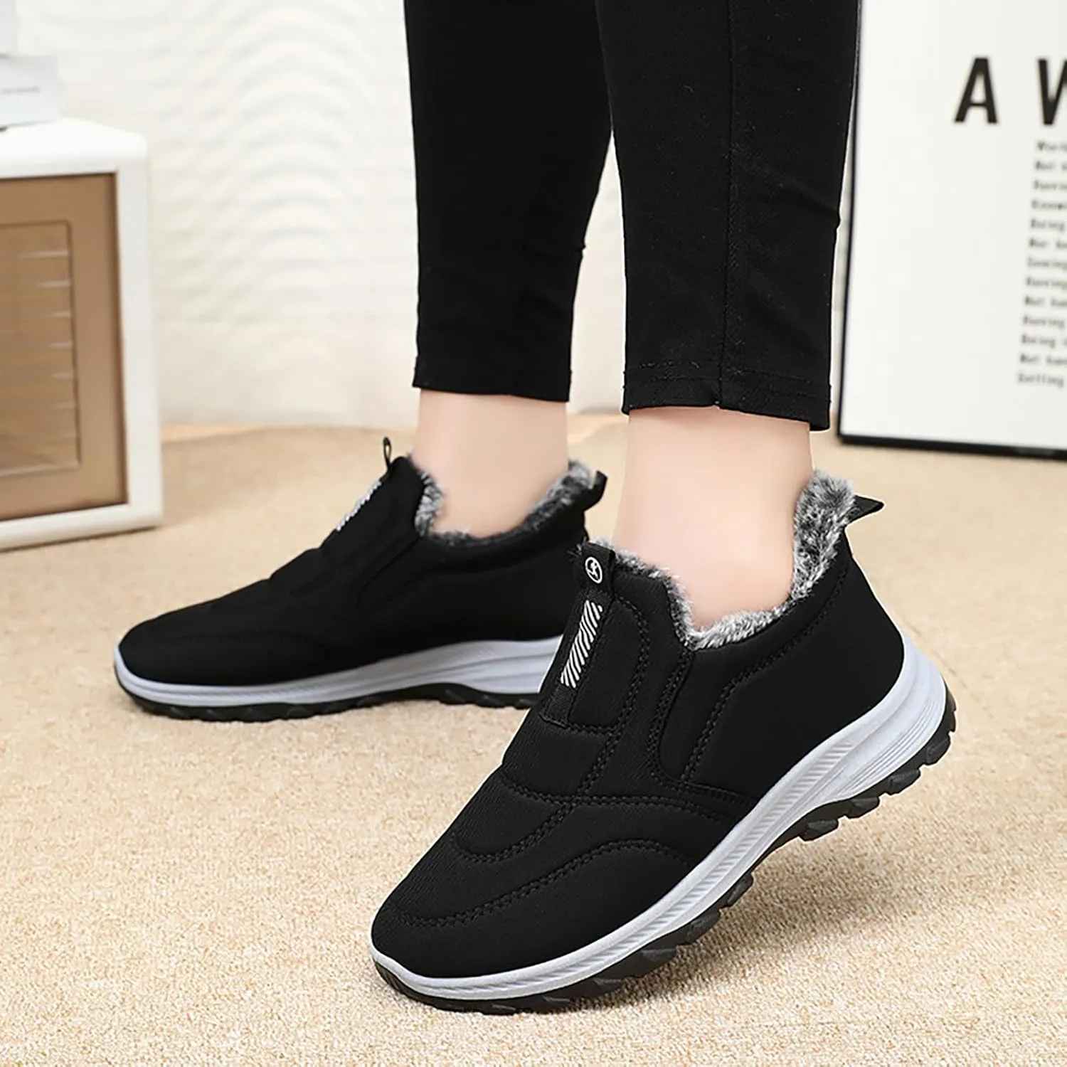 HYL Winter Snow Boots Womens Mens Warm Fur Lined Anti-Slip Ankle Booties Walking Shoes Non-Slip Sneakers Outdoor Trekking Shoes