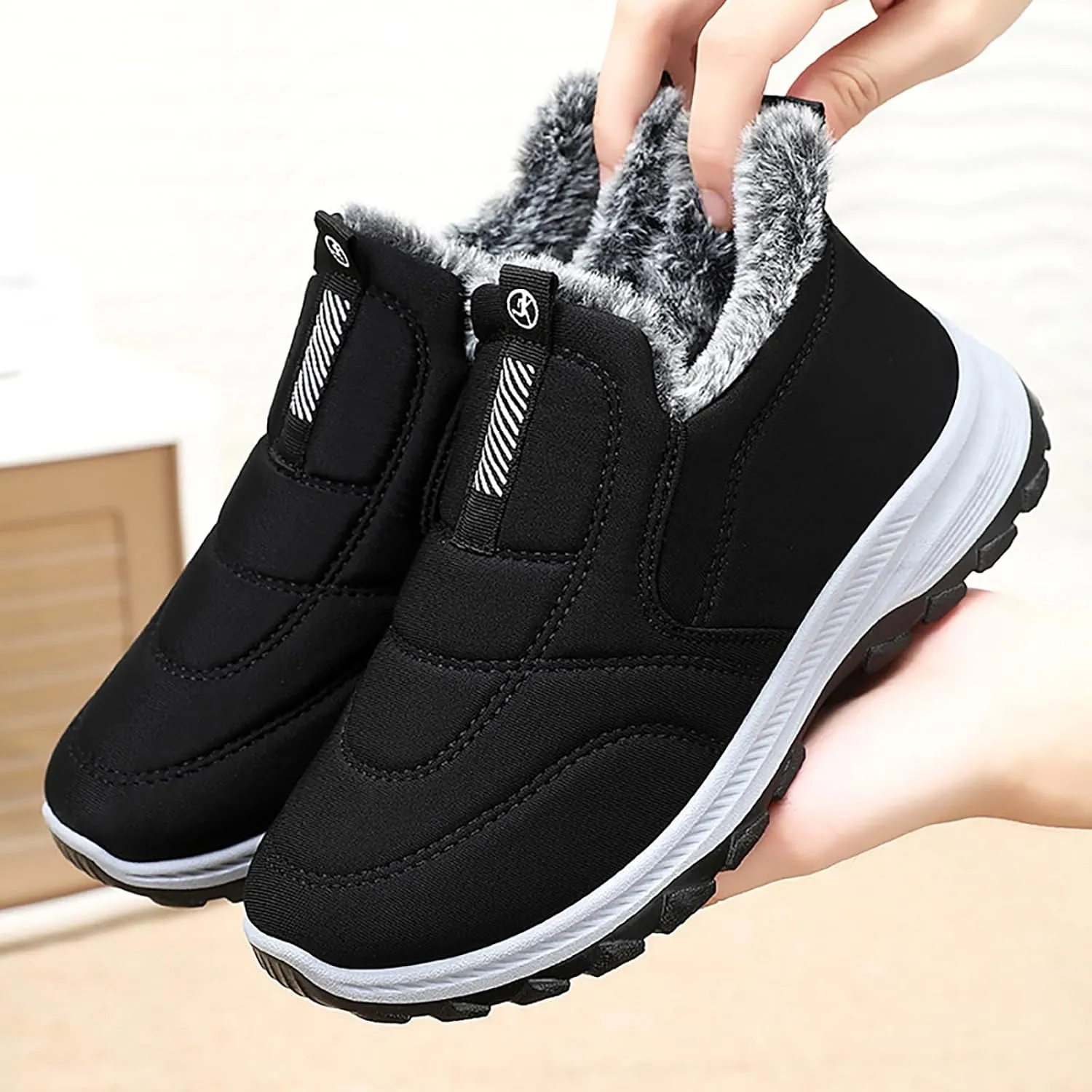 HYL Winter Snow Boots Womens Mens Warm Fur Lined Anti-Slip Ankle Booties Walking Shoes Non-Slip Sneakers Outdoor Trekking Shoes