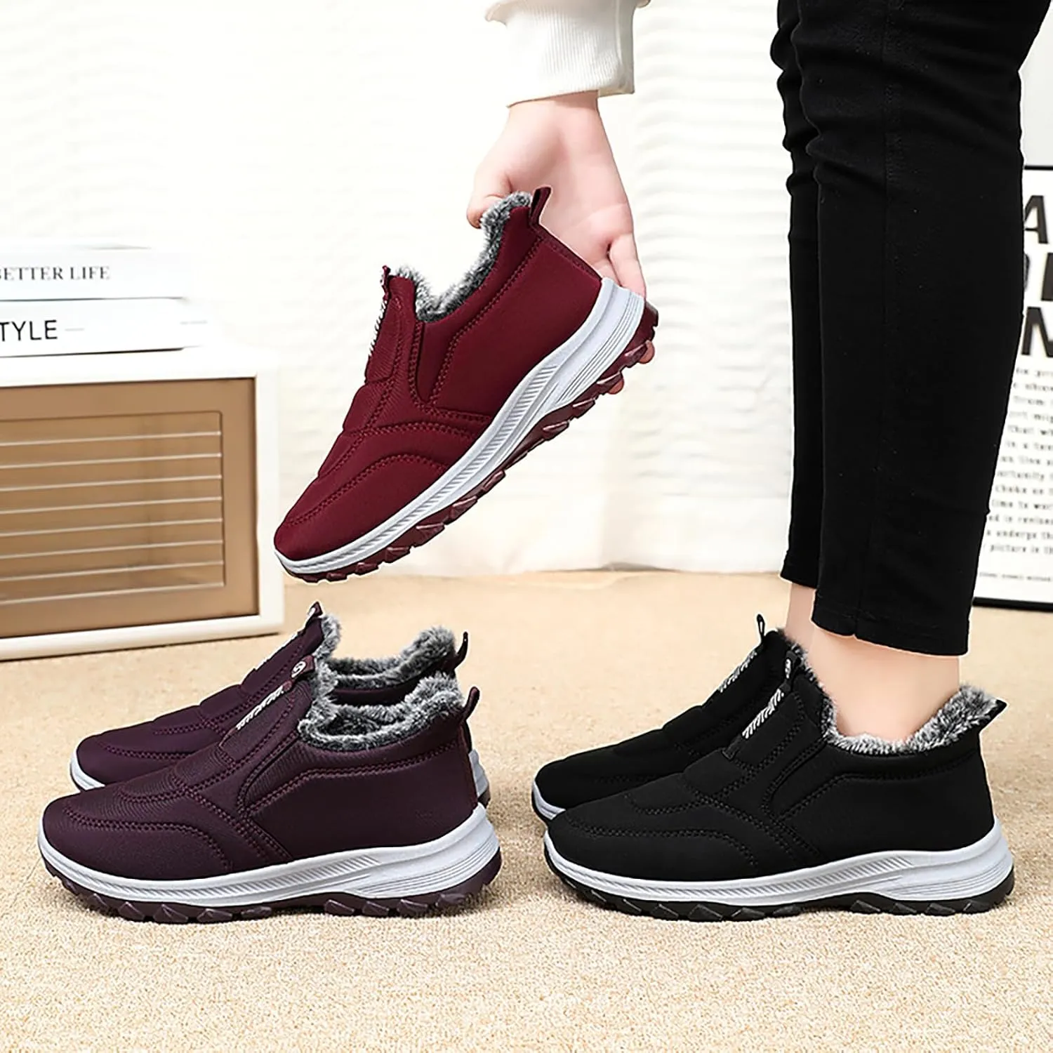 HYL Winter Snow Boots Womens Mens Warm Fur Lined Anti-Slip Ankle Booties Walking Shoes Non-Slip Sneakers Outdoor Trekking Shoes