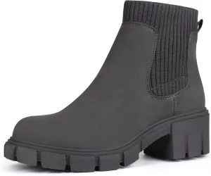 JABASIC Womens Chunky Ankle Boots Slip on Chelsea Boots Elastic Booties