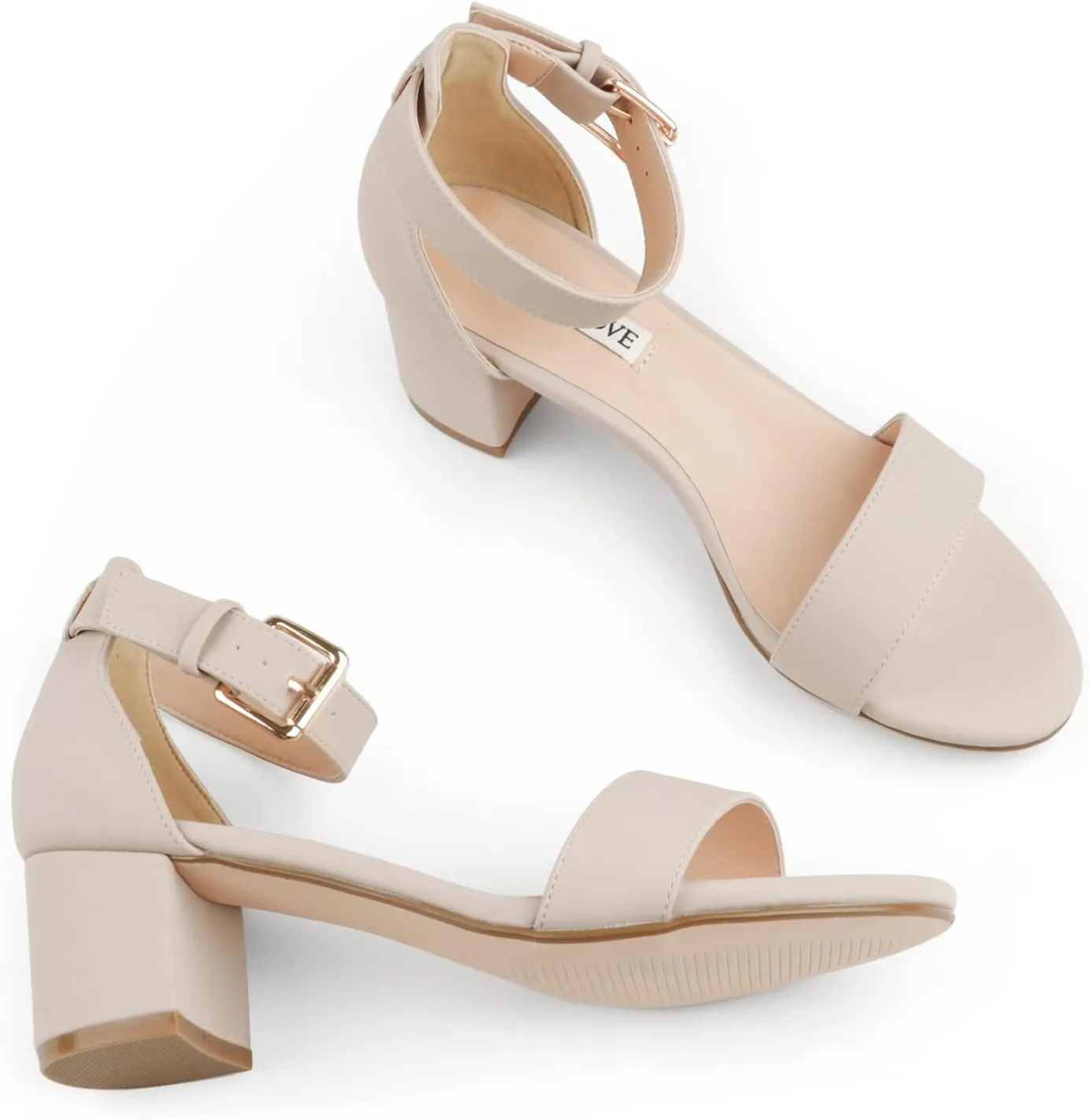 JOY IN LOVE Women's Chunky Low Heels Ankle Strap Open Toe Block Heel Sandals