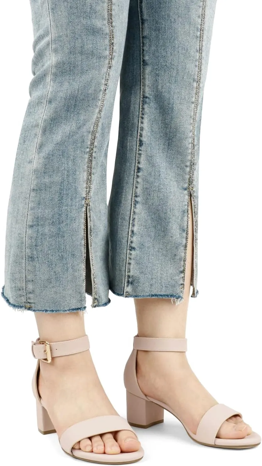 JOY IN LOVE Women's Chunky Low Heels Ankle Strap Open Toe Block Heel Sandals