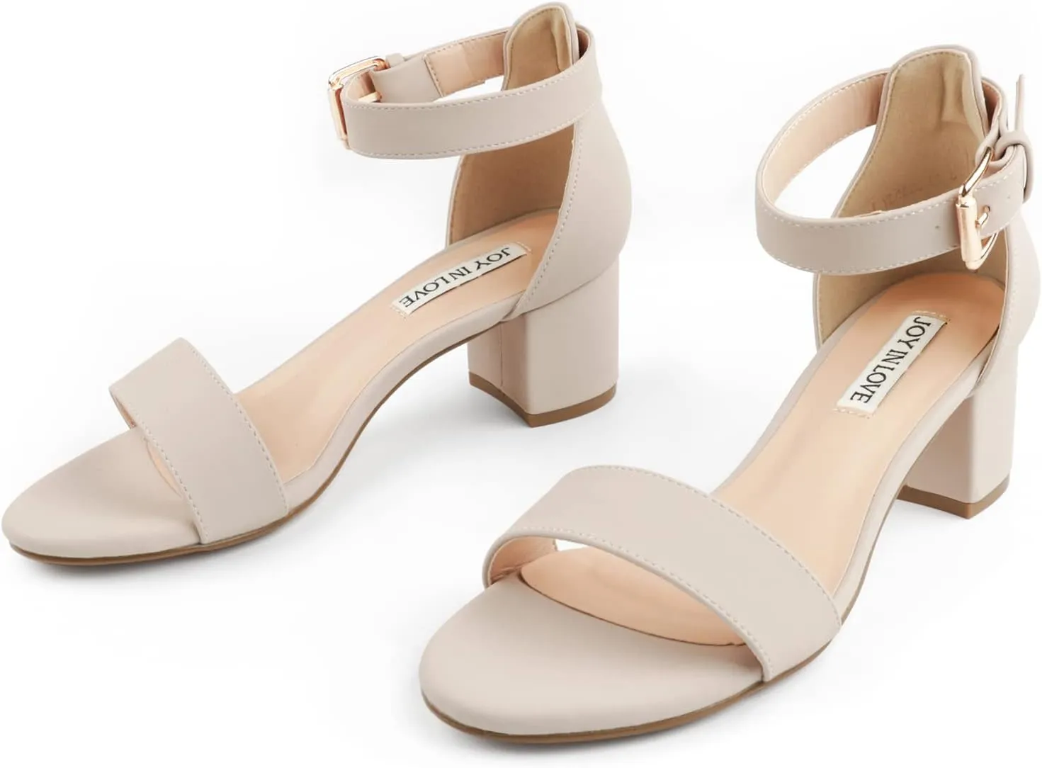 JOY IN LOVE Women's Chunky Low Heels Ankle Strap Open Toe Block Heel Sandals