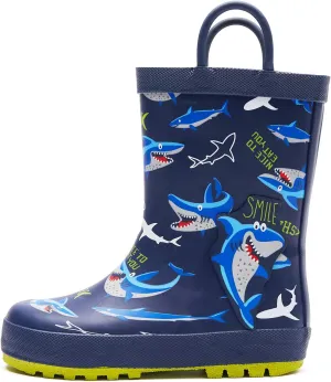 K KomForme Kids Rain Boots Waterproof Printed Rubber boots with Handles