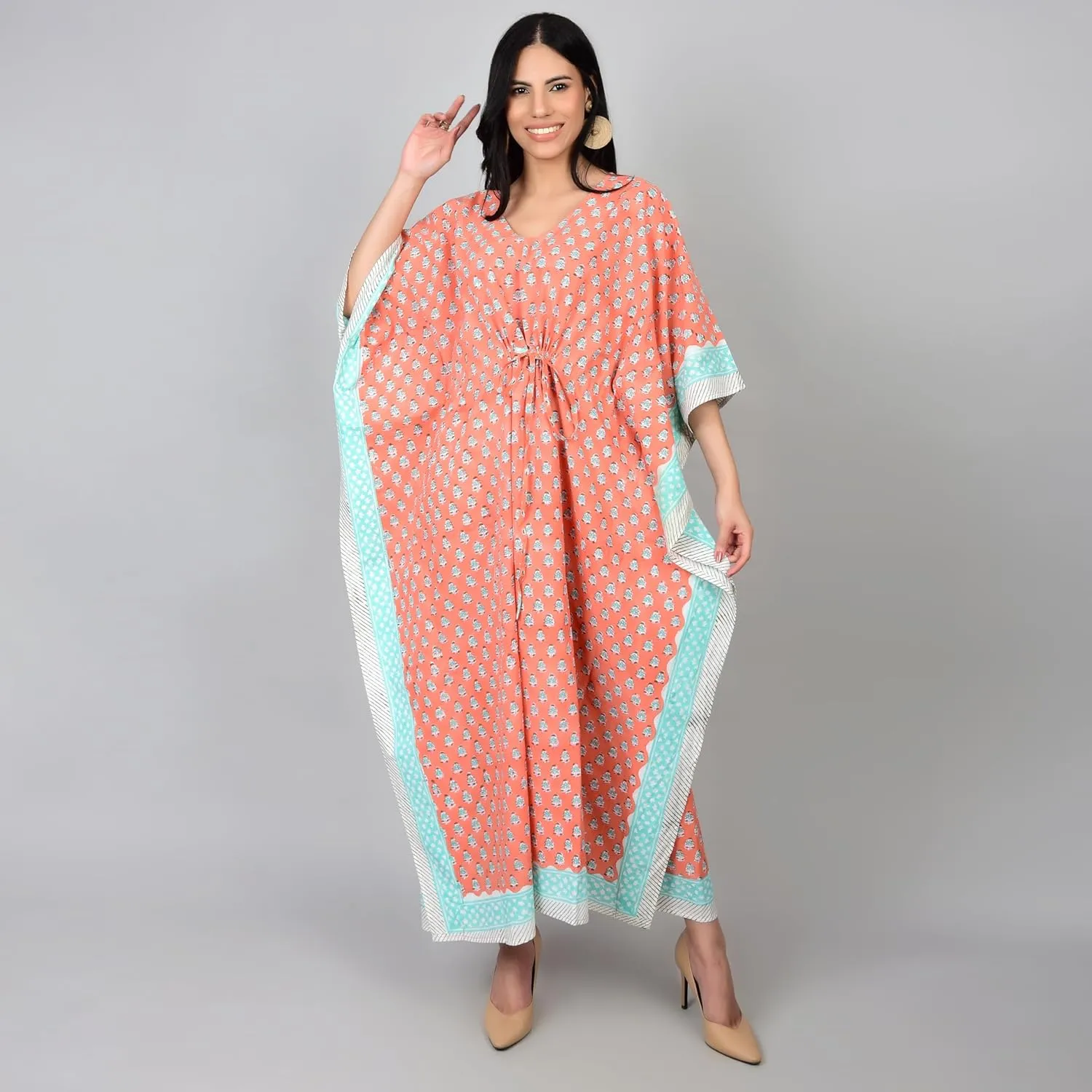 Kaftan Dresses for Women Ethnic Floral Prints Free Size Kaftans for Women
