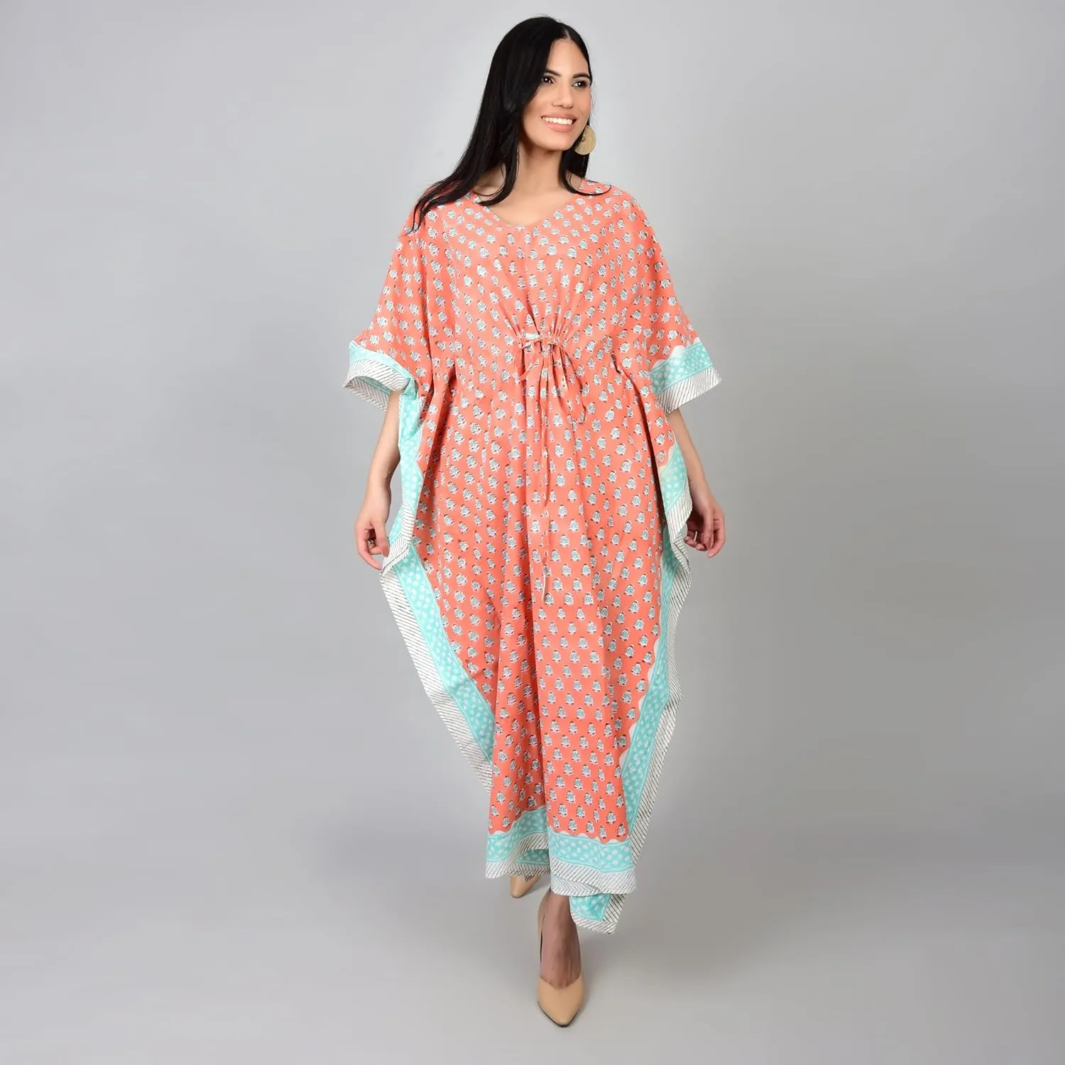 Kaftan Dresses for Women Ethnic Floral Prints Free Size Kaftans for Women