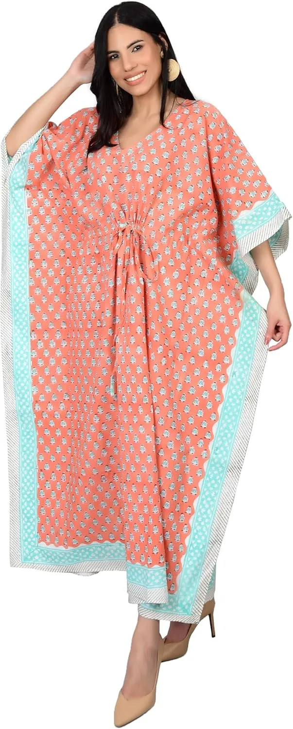 Kaftan Dresses for Women Ethnic Floral Prints Free Size Kaftans for Women