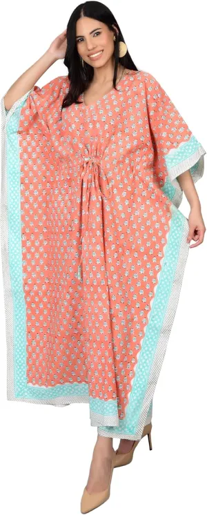 Kaftan Dresses for Women Ethnic Floral Prints Free Size Kaftans for Women