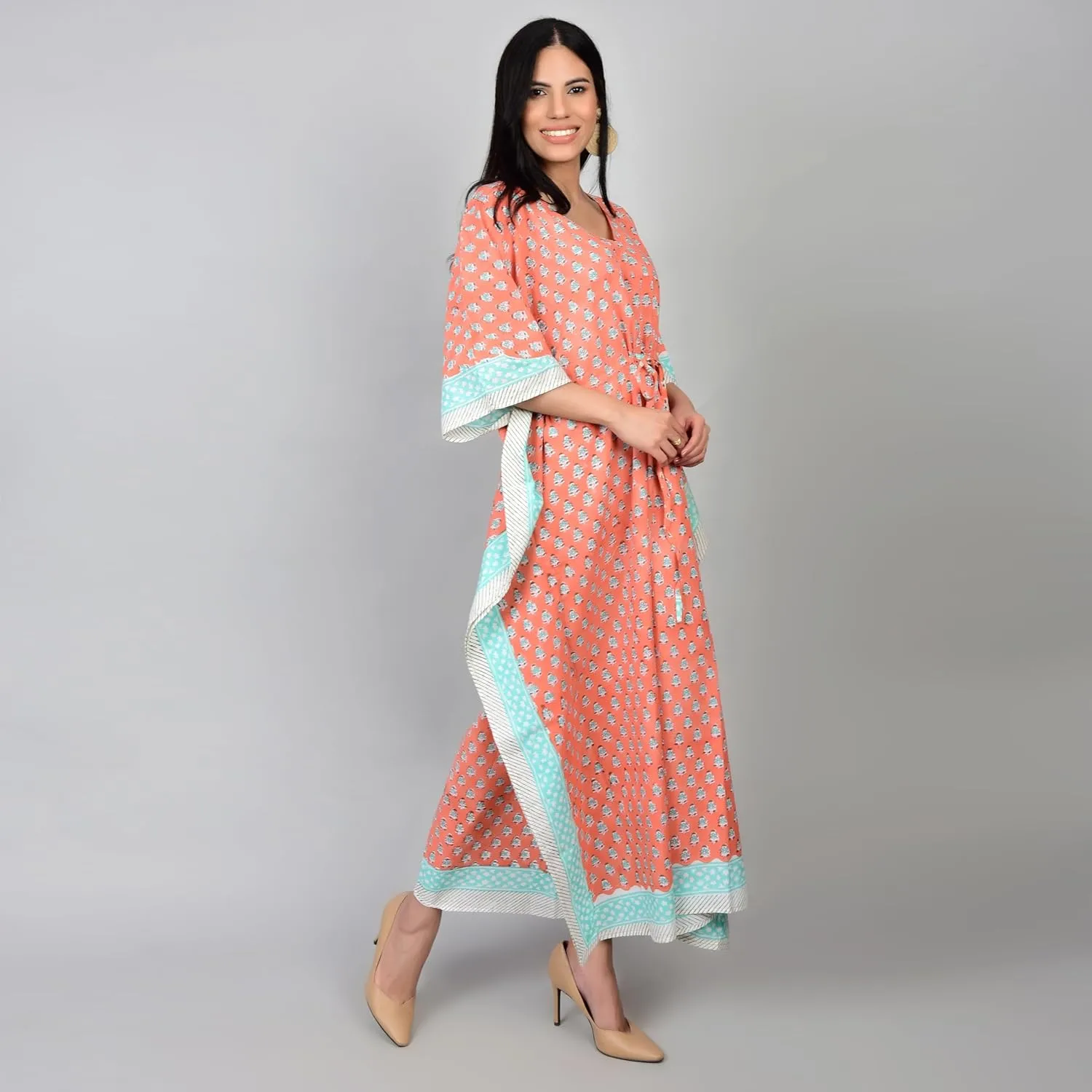 Kaftan Dresses for Women Ethnic Floral Prints Free Size Kaftans for Women