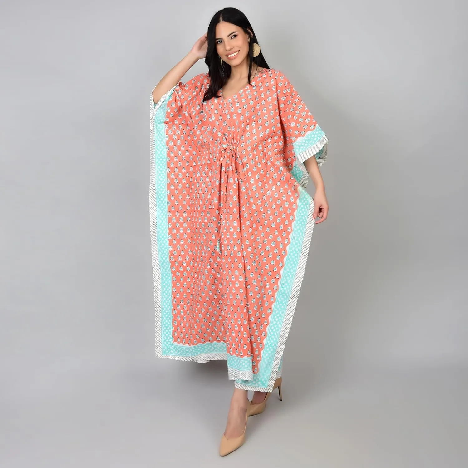 Kaftan Dresses for Women Ethnic Floral Prints Free Size Kaftans for Women