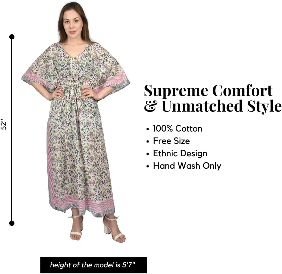 Kaftan Dresses for Women Ethnic Floral Prints Free Size Kaftans for Women