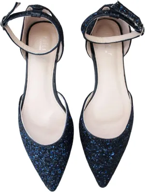 KAILEE P Rock Glitter Pointy Toe Flats with Ankle Strap, Wedding Shoes, Bridesmaids Shoes, Prom Shoes, Party Shoes, Bridal Flats