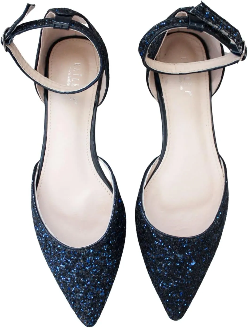 KAILEE P Rock Glitter Pointy Toe Flats with Ankle Strap, Wedding Shoes, Bridesmaids Shoes, Prom Shoes, Party Shoes, Bridal Flats