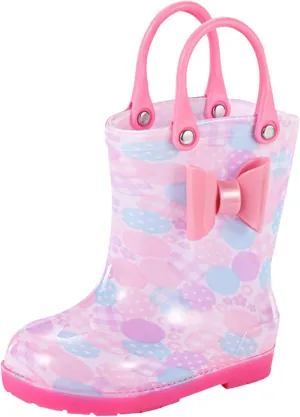 Kids Rain Boots For Girls Toddler Lightwight Waterproof Rubber Boots Cute Bow With Easy-On Handles Rain Boots Toddlers