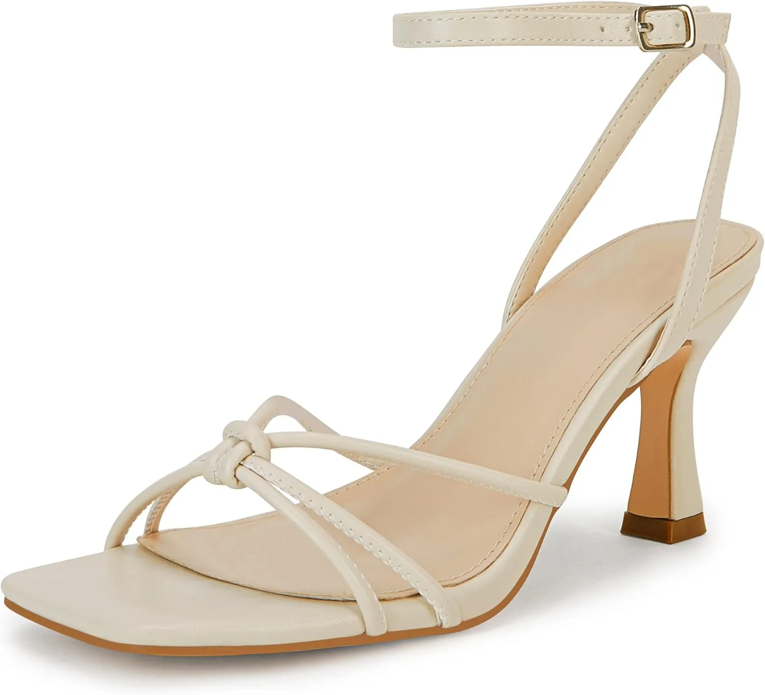 LAICIGO Women's Square Open Toe Heeled Sandals Stiletto Kitten Heel Ankle Buckle Strap Slingback Summer Dress Sandals
