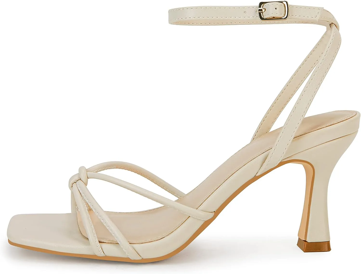 LAICIGO Women's Square Open Toe Heeled Sandals Stiletto Kitten Heel Ankle Buckle Strap Slingback Summer Dress Sandals