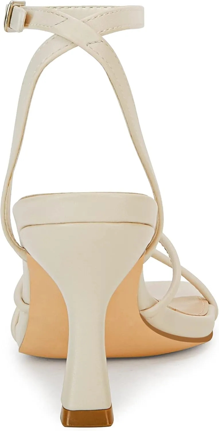 LAICIGO Women's Square Open Toe Heeled Sandals Stiletto Kitten Heel Ankle Buckle Strap Slingback Summer Dress Sandals