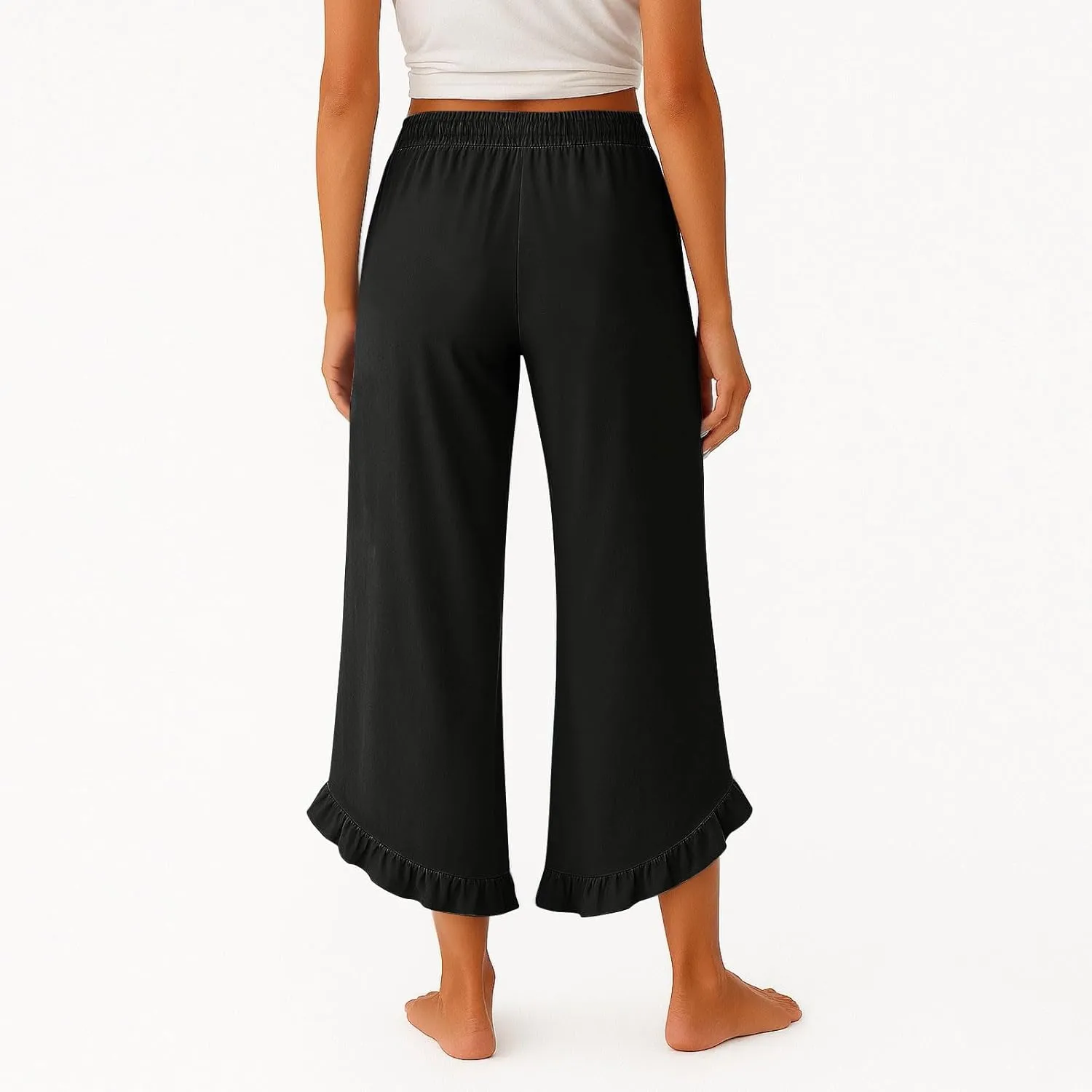 Linen Pants Women Summer Wide Leg Pants Smocked Waist Ruffle Hem Palazzo Pant Boho Flowy Beach Pant with Pockets 2025