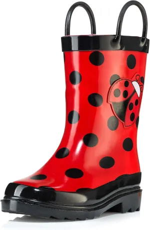 Little Girl's Red Ladybug Rubber Rain Boots - Size 7 toddler