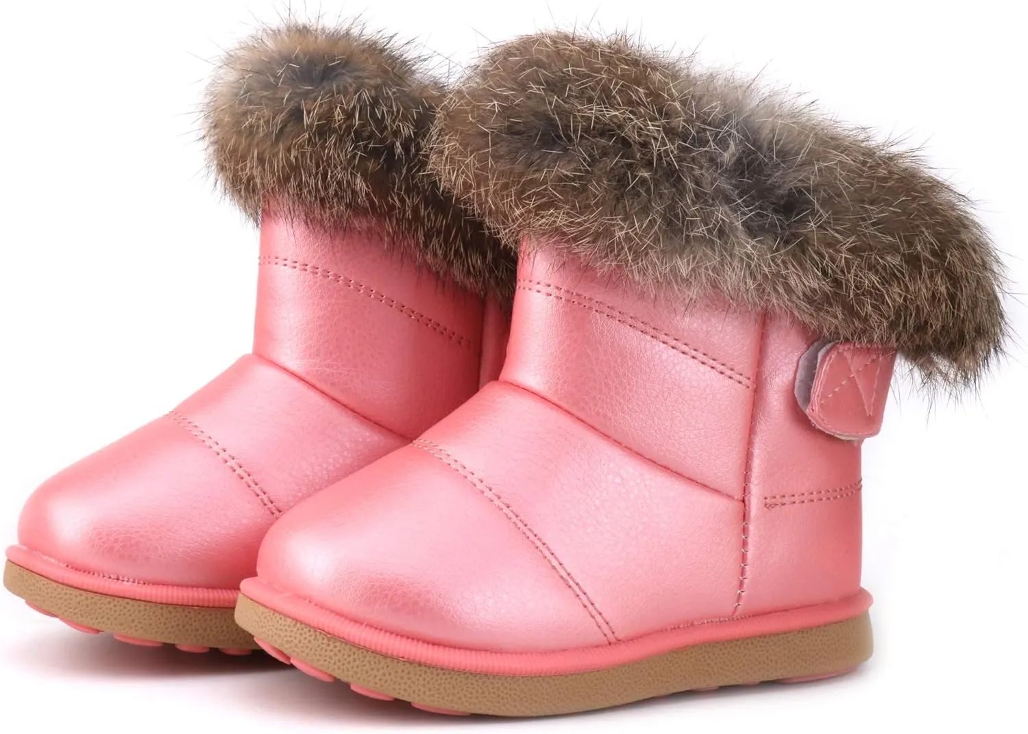 LONSOEN Toddler Girls Boots Fur Lined Winter Boots Shoes