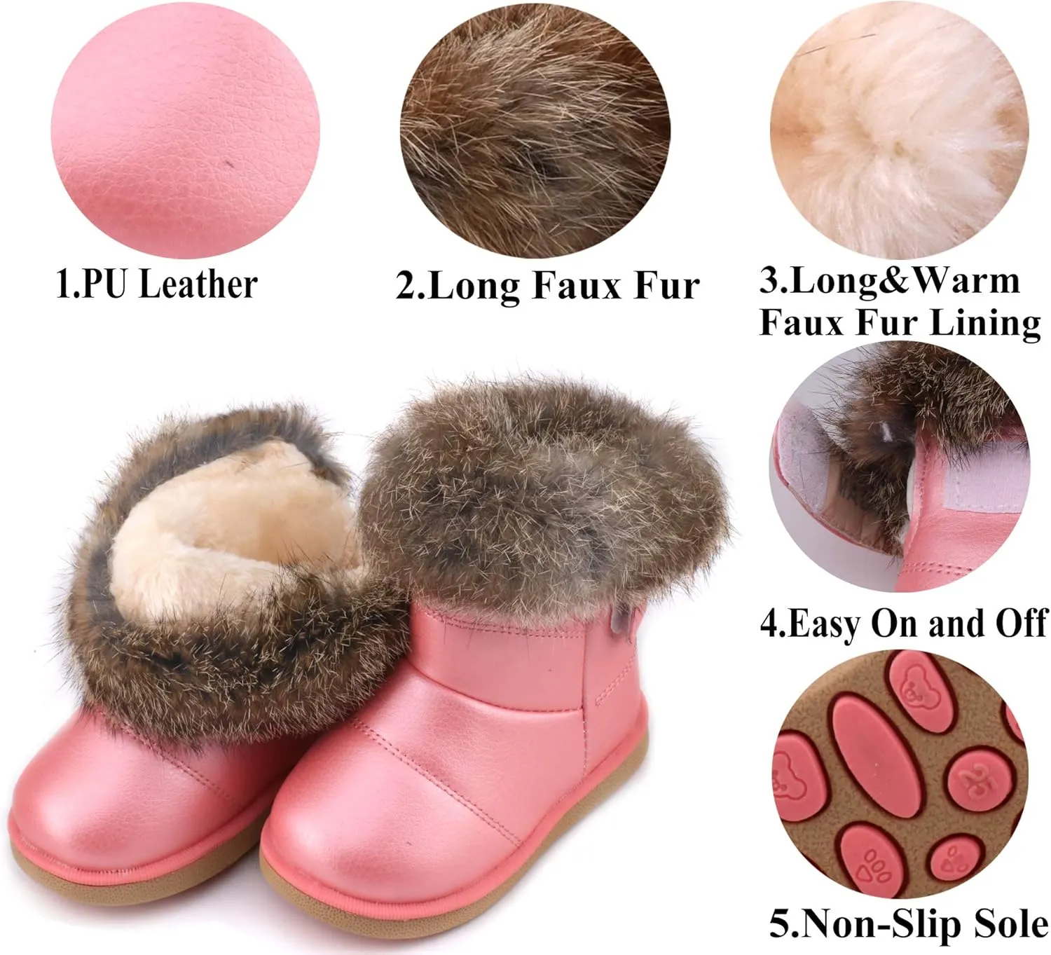 LONSOEN Toddler Girls Boots Fur Lined Winter Boots Shoes