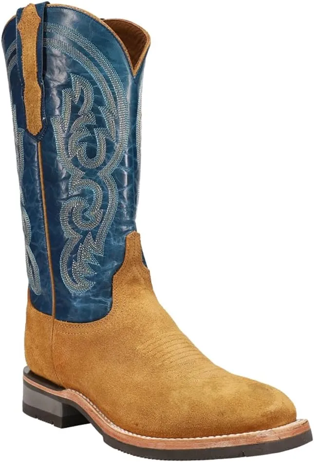 Lucchese Womens Ruth Round Toe Casual Boots Mid Calf Low Heel 1-2" - Blue, Brown
