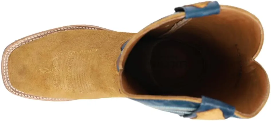 Lucchese Womens Ruth Round Toe Casual Boots Mid Calf Low Heel 1-2" - Blue, Brown