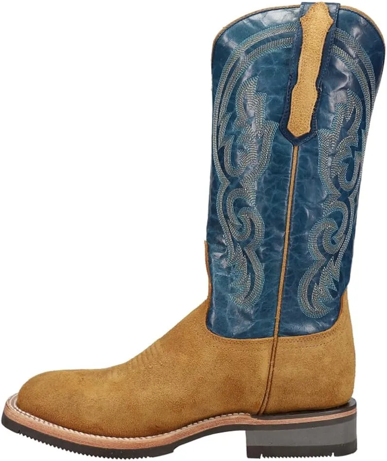 Lucchese Womens Ruth Round Toe Casual Boots Mid Calf Low Heel 1-2" - Blue, Brown