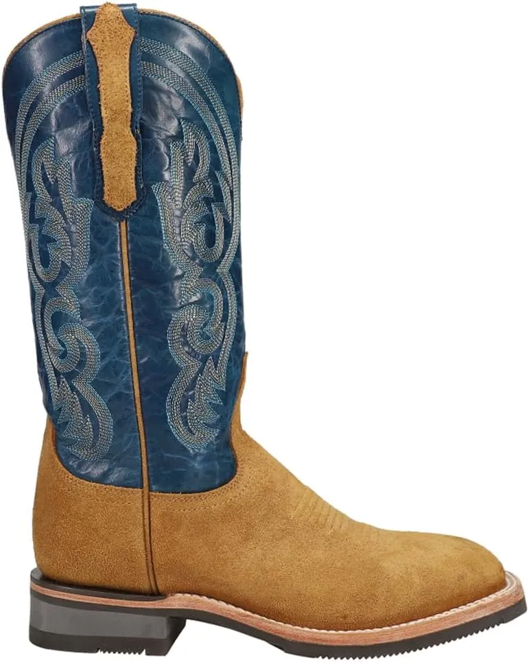 Lucchese Womens Ruth Round Toe Casual Boots Mid Calf Low Heel 1-2" - Blue, Brown
