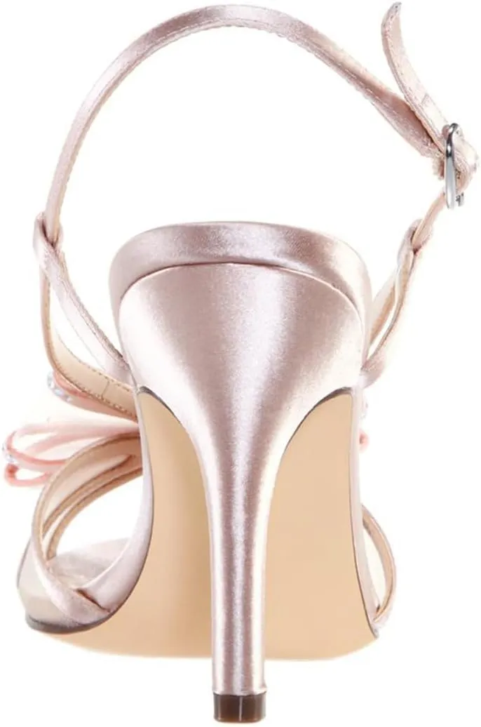 Maiyang Women Open Toe Rhinestone Bowknot Mesh Sandals Slingback Buckled Thin Mid Heels Charming Party Date Shoes Size 4-16 US