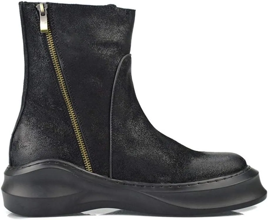 Men Ankle Boots Mens Zip High Top Mid Calf Boots Office For Show Genuine Leather The First Layer Of Cowhide Pure Leather