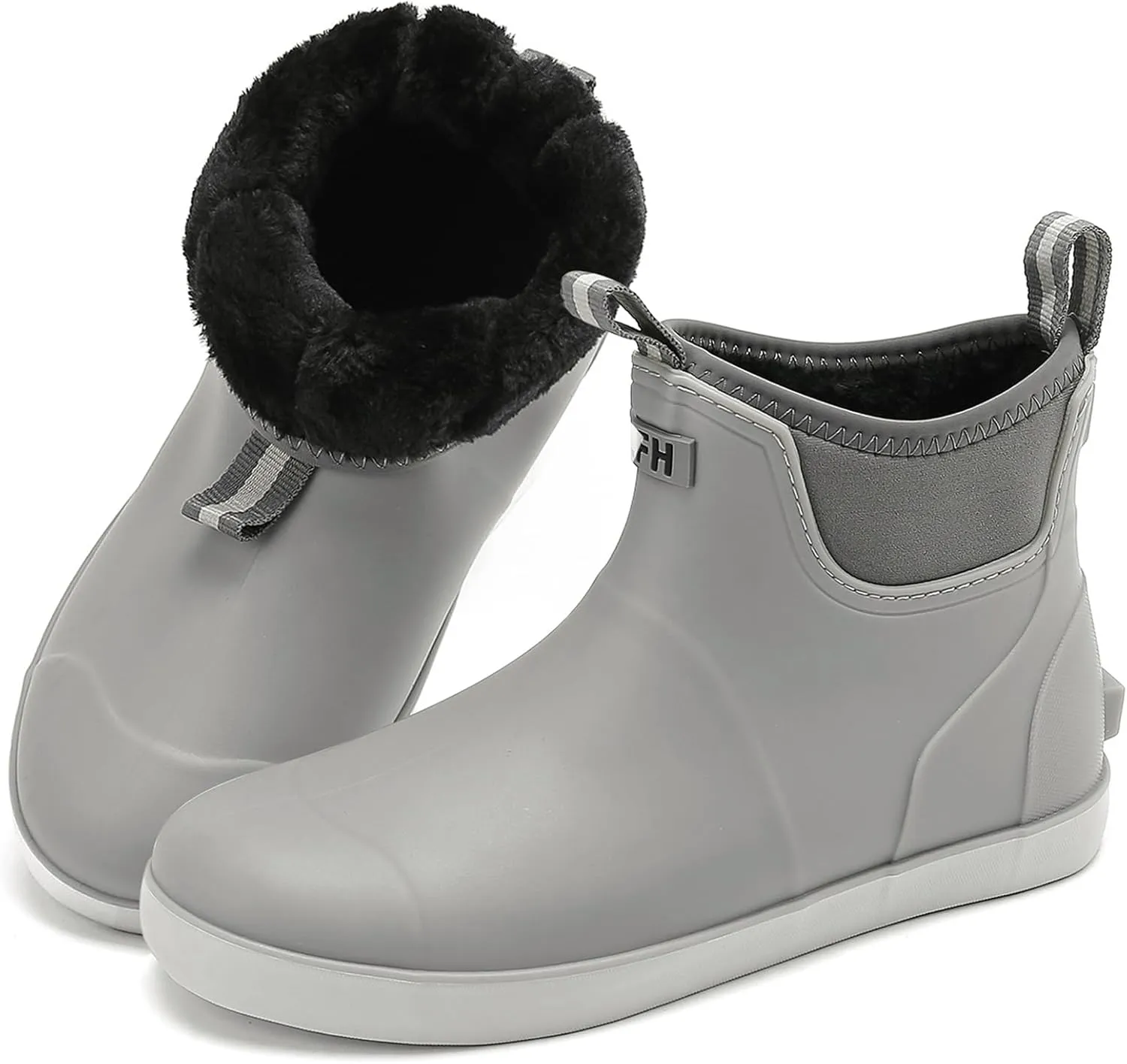 Men's Deck Boots with Fuzzy Lining Rubber Ankle Fishing Boots for Men, Anti-Slip Warm Winter Boots, Waterproof Snow Boots for Gardening, Boating, Camping, Sailing, and Outdoor Activities
