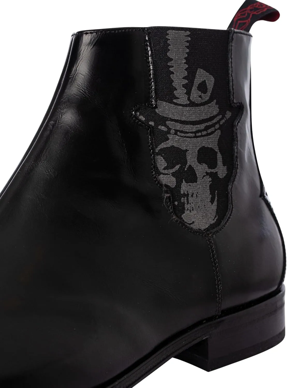 Men's Skull Polished Leather Chelsea Boots, Black