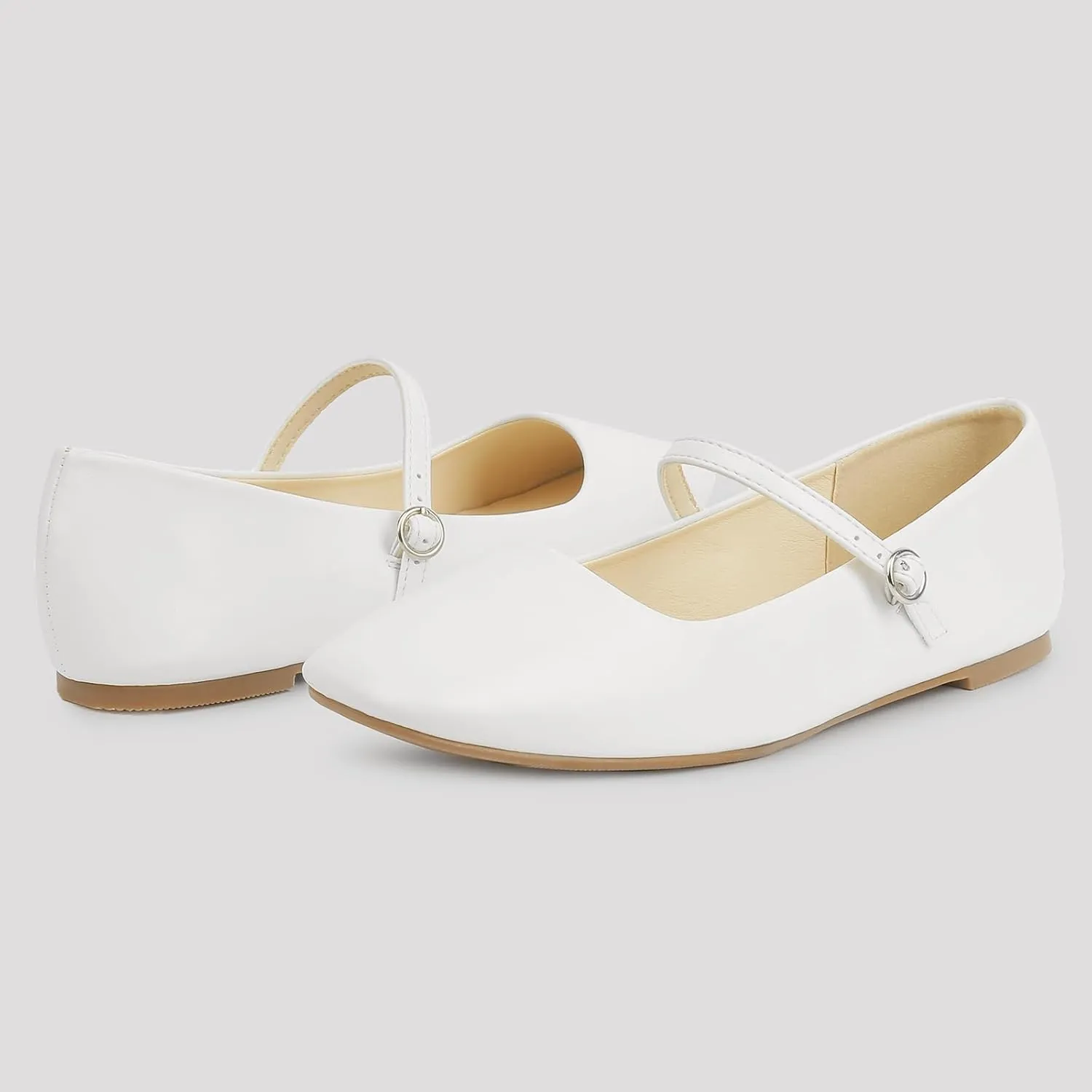 MUSSHOE Womens Ballet Mary Jane Flats Shoes Adjustable Strap Comfortable Square Closed Toe Versatile Chic Footwear with Latex Insole