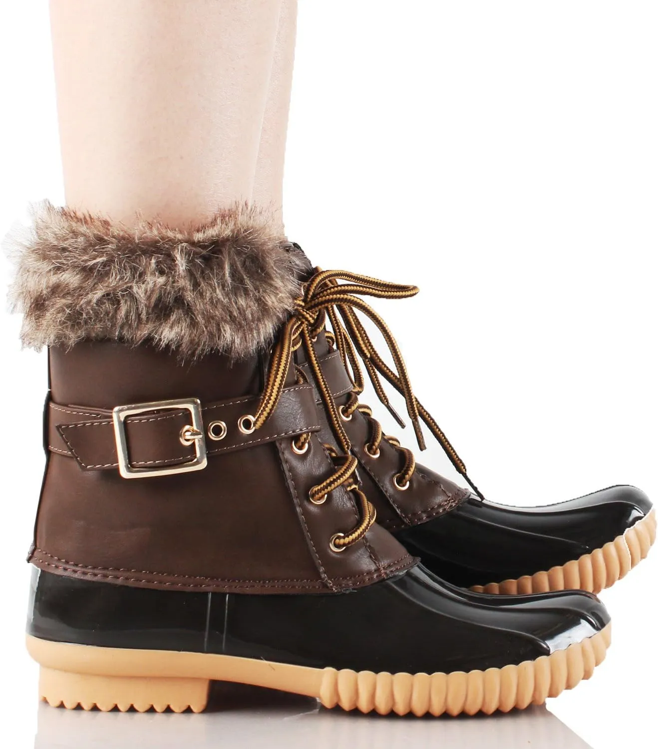 Nature Breeze Duck-01 Women's Chic Lace Up Buckled Duck Waterproof Snow Boots