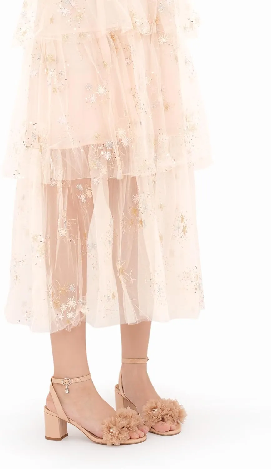 Oh Mispares Block Heel Sandals for Women Flower Pearl Heels Round Open Toe Ankle Strap Pink Elegant Heeled Sandals for Wedding Party Dressy