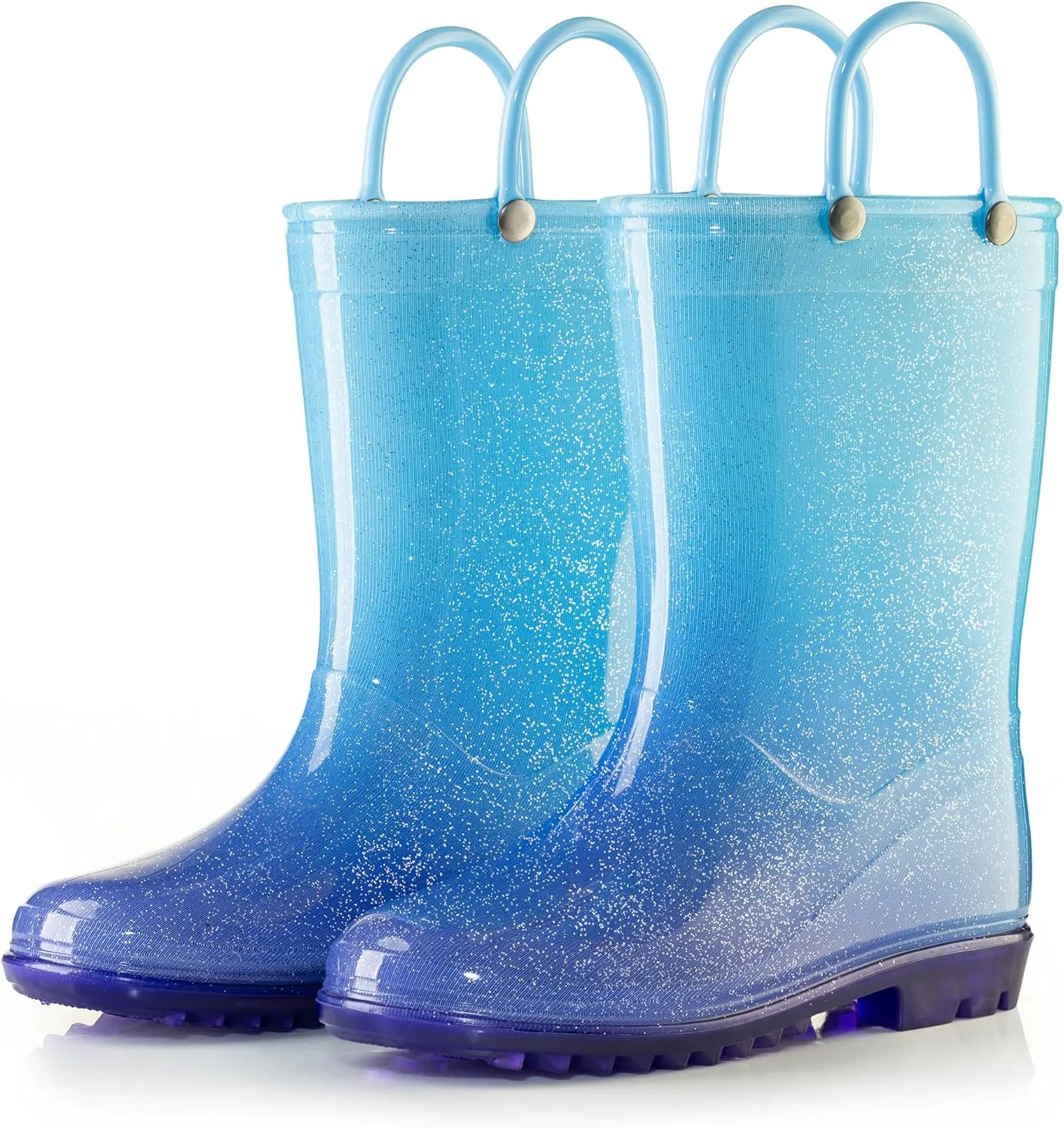 Puddle Play Kids' PVC Glitter Rain Boots with Easy-On Handles – Sparkly, Lightweight, for Girls & Boys – Toddler & Little Kid Sizes