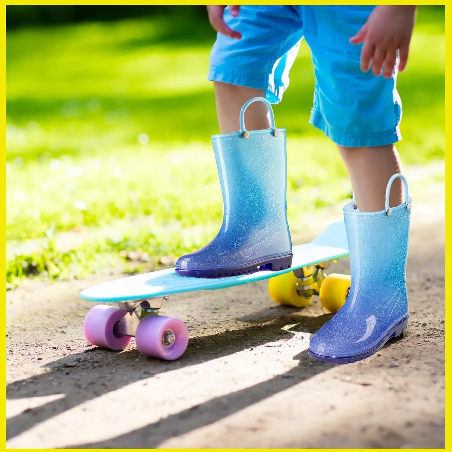 Puddle Play Kids' PVC Glitter Rain Boots with Easy-On Handles – Sparkly, Lightweight, for Girls & Boys – Toddler & Little Kid Sizes